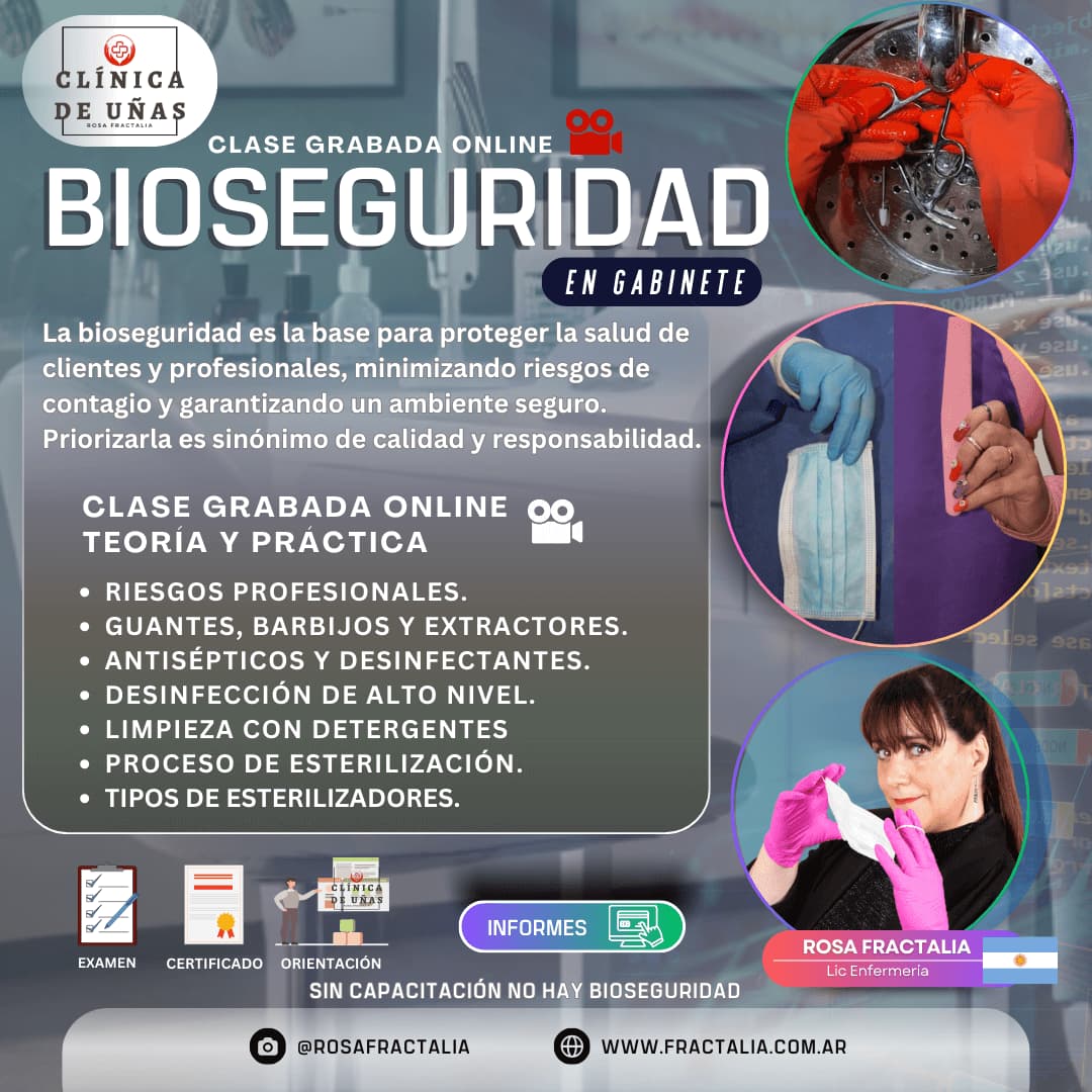 Flyer informativo de la clase online Bioseguridad en gabinete